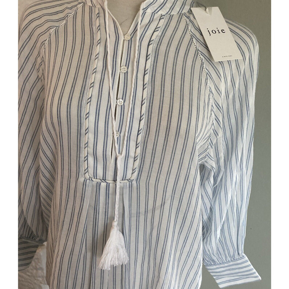 Joie Women's White Blue Dracha Stripe Long Sleeve Blouse Top Large - Picture 3 of 11